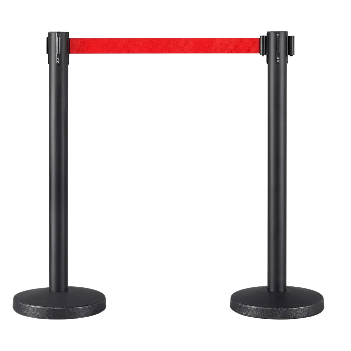 Two black belt stanchion posts with a red belt drawn between them